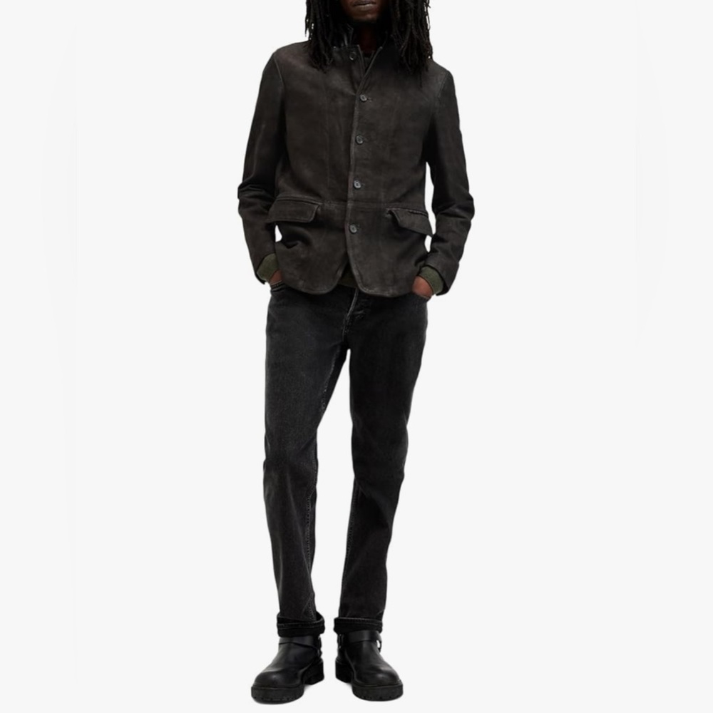 All Saints Survey Double Layer Suede Dark Gray Green Blazer Jacket | M - Picture 5 of 14